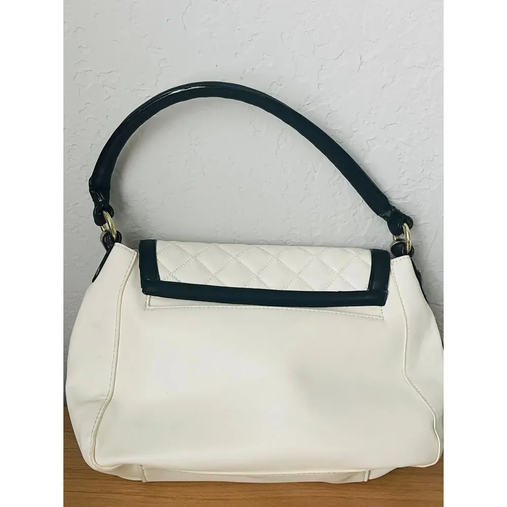 Liz Claiborne Quilted Bag Cream Black Tassel Gold Accent